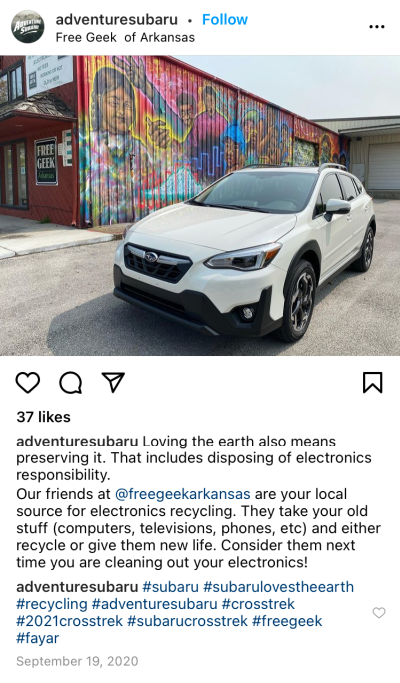 screen shot of Adventure Subaru Instagram post