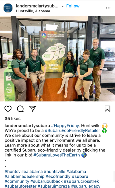 screen shot of Landers McLarty Subaru Instagram post