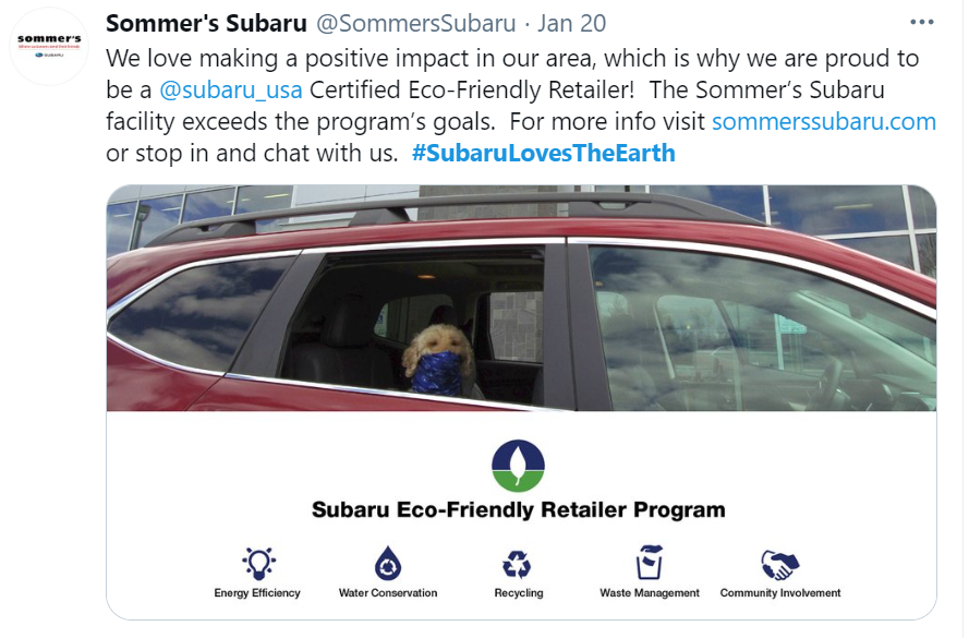 Sommer's Subaru social media post screen shot 