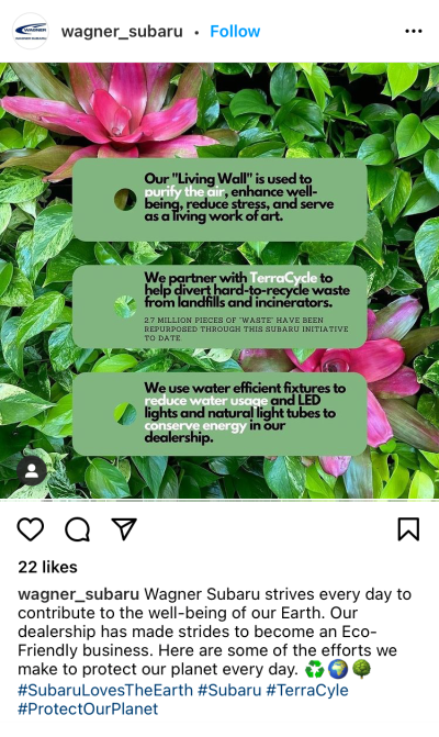 Wagner Subaru social media post
