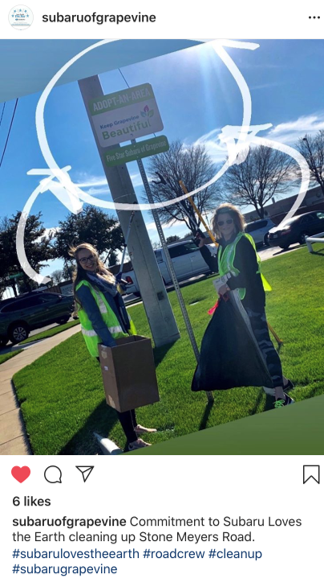 Five Star Subaru of Grapevine's social media post for a highway cleanup event