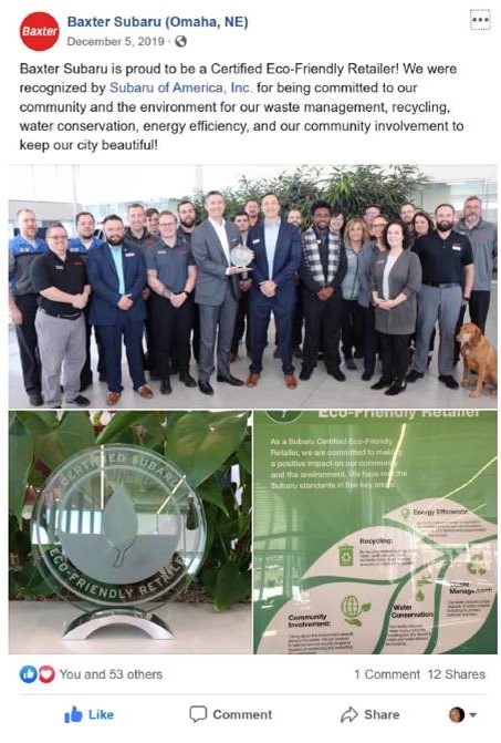 Baxter Subaru Eco-Friendly social post