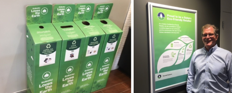 eco-display and TerraCycle bins at Gerald Subaru