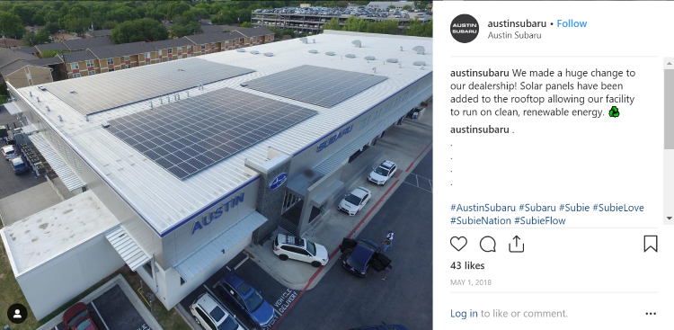 Austin Subaru solar panels social media post