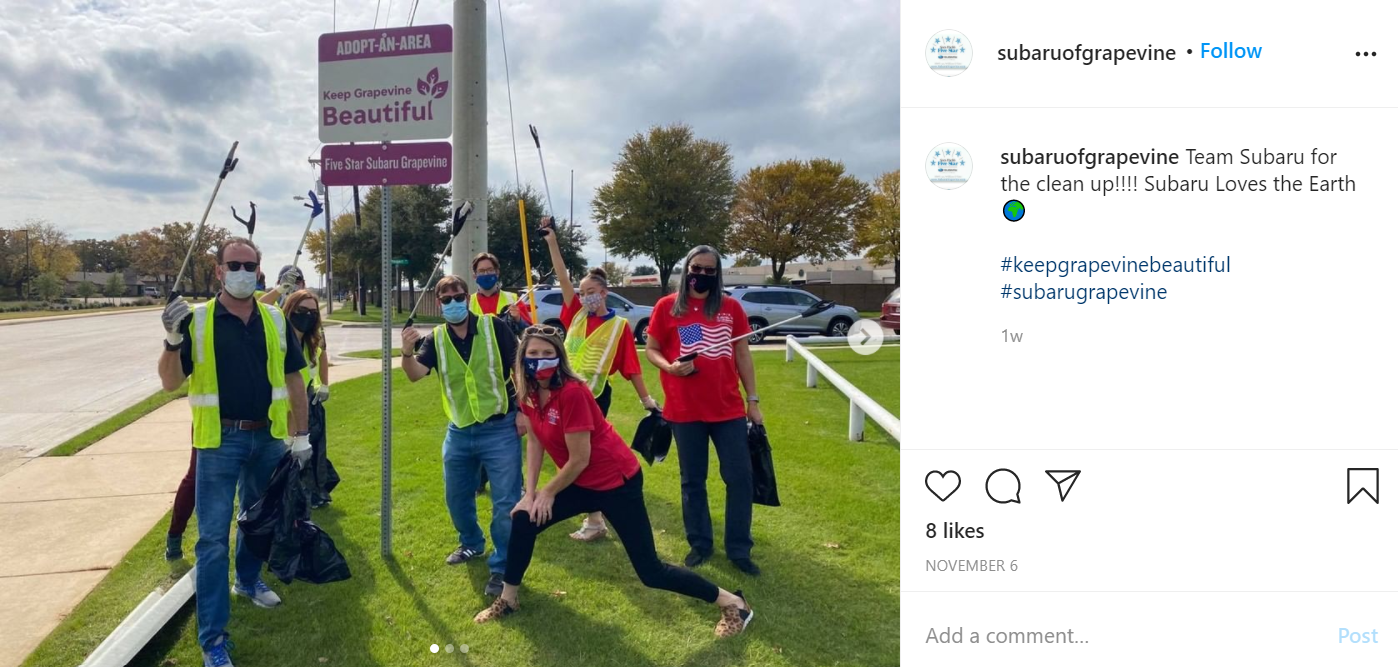Subaru employees removing roadside trash