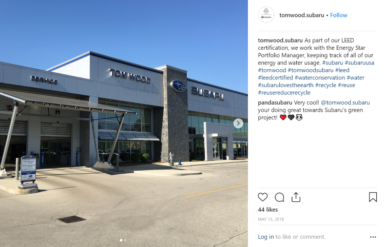 Tom Wood Subaru building social media post