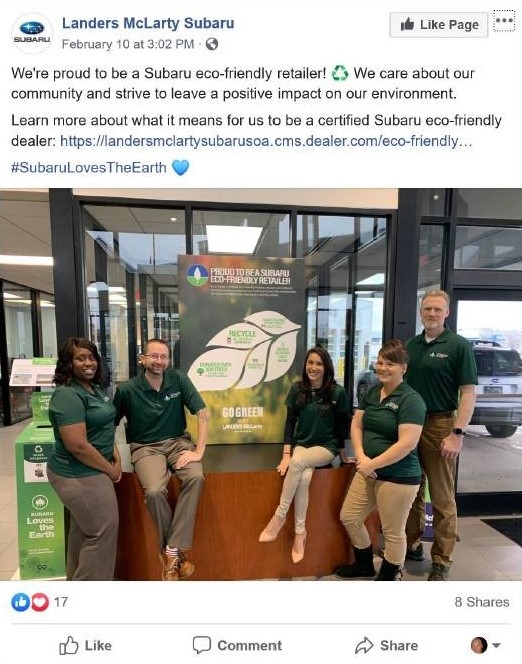 Landers McLarty Subaru Eco-Friendly social post