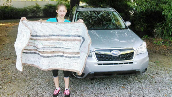 Subaru vehicle and mat made from plastic bags