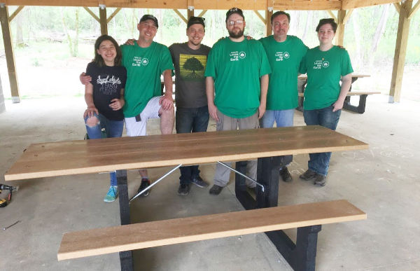 Subaru employees build picnic tables