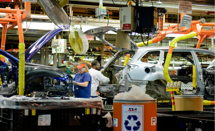 Production line at Subaru of Indiana Automotive 