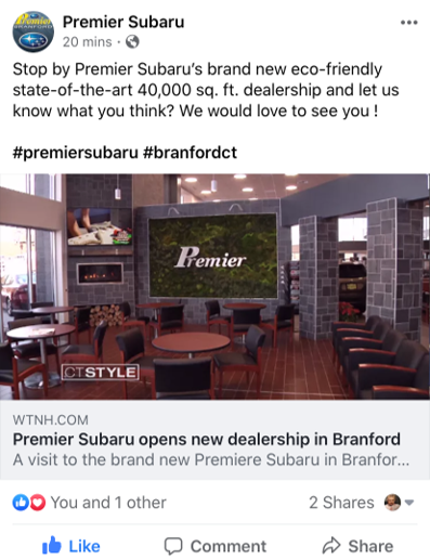 Premier Subaru's social media post