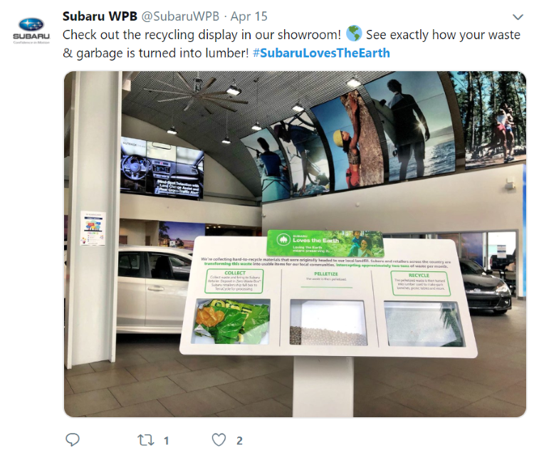 Subaru WPB showroom recycling display