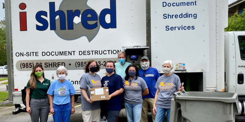 group of workers at paper shredding event
