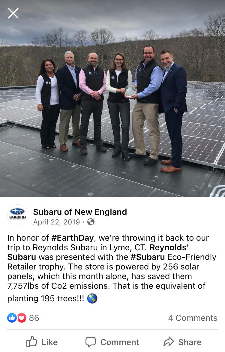 Earth Day social media post from Subaru of New England