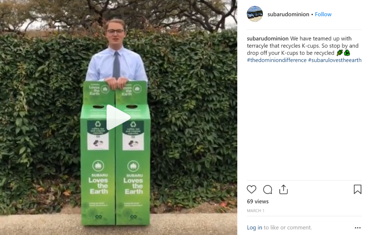 Subaru of Dominion TerraCycle social media video post