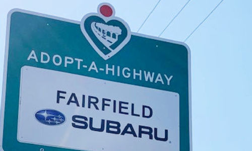 Adopt A Highway sign for Fairfield Subaru